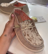 Load image into Gallery viewer, WOMENS Custom Cowhide Hey Dudes Shoes