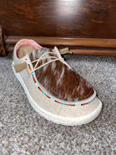 Load image into Gallery viewer, WOMENS Custom Cowhide & Beaded Hey Dudes