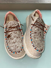 Load image into Gallery viewer, WOMENS Custom Cowhide & Beaded Hey Dudes