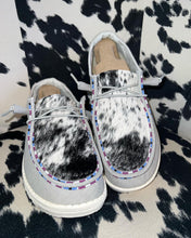 Load image into Gallery viewer, WOMENS Custom Cowhide & Beaded Hey Dudes
