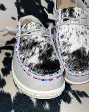 Load image into Gallery viewer, WOMENS Custom Cowhide & Beaded Hey Dudes
