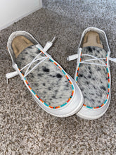 Load image into Gallery viewer, WOMENS Custom Cowhide & Beaded Hey Dudes