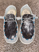 Load image into Gallery viewer, WOMENS Custom Cowhide & Beaded Hey Dudes