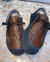 Load image into Gallery viewer, MENS Custom Tooled Leather Hey Dudes Shoes