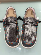 Load image into Gallery viewer, WOMENS Custom Cowhide & Beaded Hey Dudes
