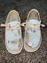 Load image into Gallery viewer, WOMENS Acid Gold Washed Cowhide Hey Dudes