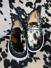 Load image into Gallery viewer, WOMENS Custom Cowhide & Beaded Hey Dudes