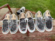Load image into Gallery viewer, WOMENS Custom Cowhide & Beaded Hey Dudes