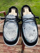Load image into Gallery viewer, WOMENS Custom Cowhide & Beaded Hey Dudes