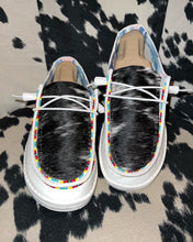 Load image into Gallery viewer, WOMENS Custom Cowhide & Beaded Hey Dudes
