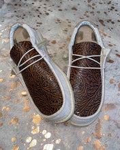 Load image into Gallery viewer, MENS Custom Tooled Leather Hey Dudes Shoes