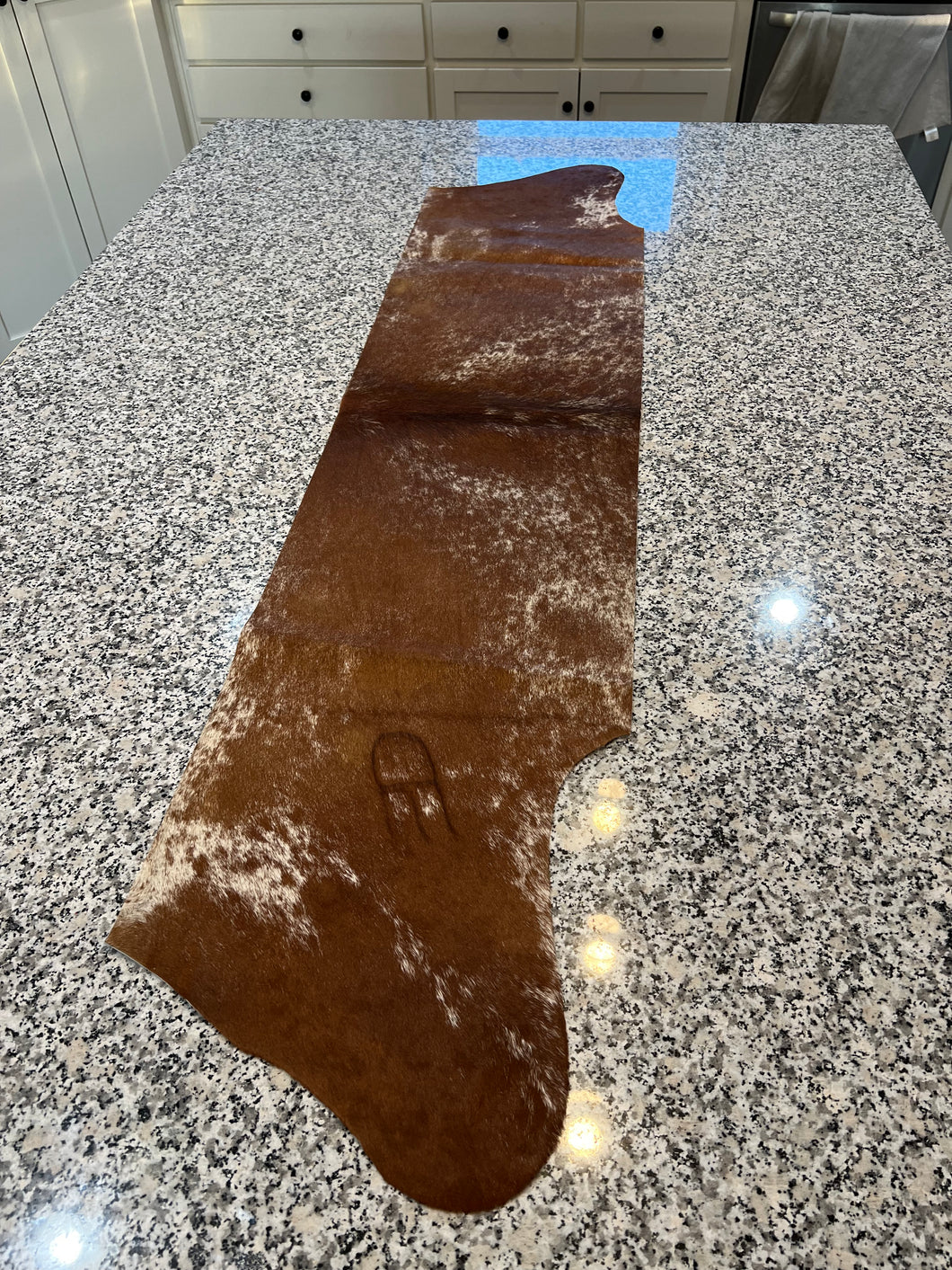 Brown & White Cowhide Table Runner Branded