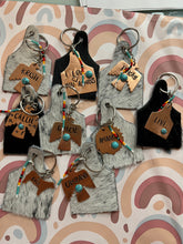 Load image into Gallery viewer, Cattle Tag Keychains W/Turquoise Stone
