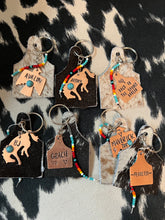 Load image into Gallery viewer, Cattle Tag Keychains W/Turquoise Stone
