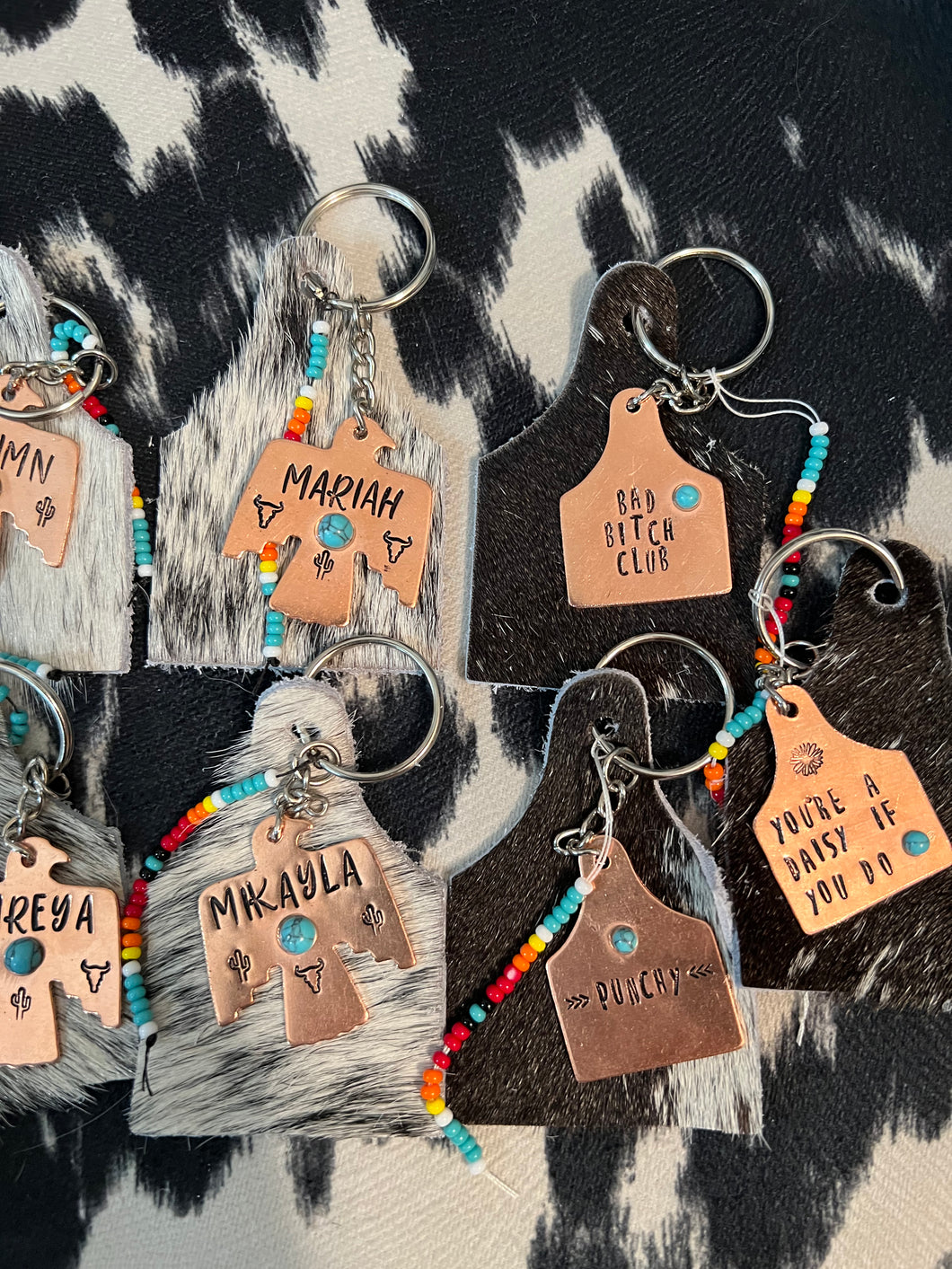 Cattle Tag Keychains W/Turquoise Stone